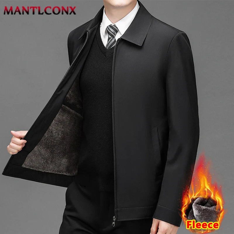 Luxury Autumn Winter Warm Parka Jacket Men Fleece Casual Vintage Parkas Outerwear Solid Color Mens Fashion Stand Collar Jackets