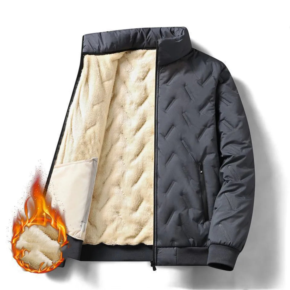 Fashion Lamb Velvet Thickened Cotton Jacket Men Winter Warm Comfort Cotton Coat Outdoor Casual Windproof Outerwear