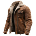 2025 Mens Brown Suede Leather Jacket Vintage Style Faux Shearling Lining Winter Warm Biker Coat Retro Aviation Outerwear