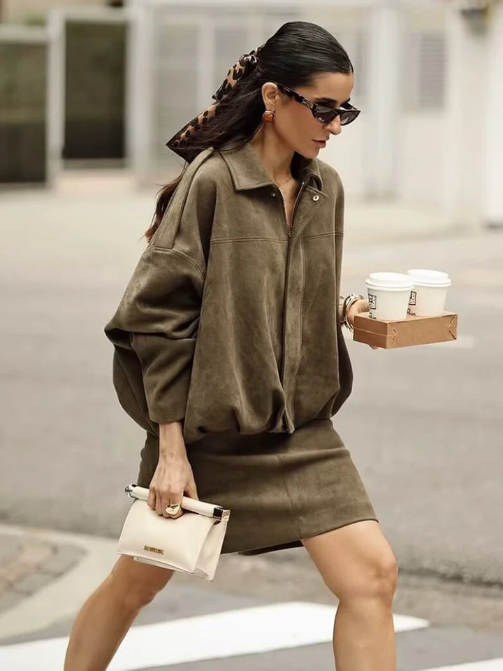 Vintage Women Green Oversize Bomber Jackets 2025 Fashion Ladies Elegant Loose Soft Outfits Jacket for Party Female Chic Clothes