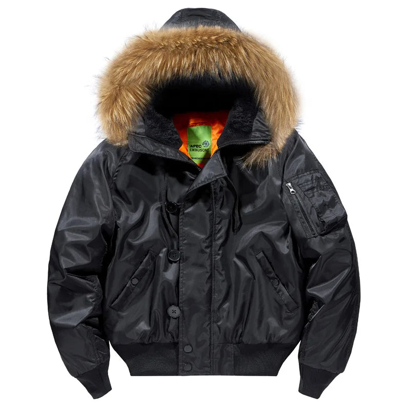 Man Plush Bomber Jacket Winter High Street Solid Color Male Cargo Coat Long Sleeve Zipper Oversize Men Fur Hooded Outerwear