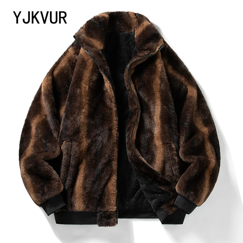 YJKVUR Men's Jacket 2025 Winter New Thick Warm Double-Sided Fleece Lined Windproof Outerwear for Cold Weather Soft Comfortable ﻿