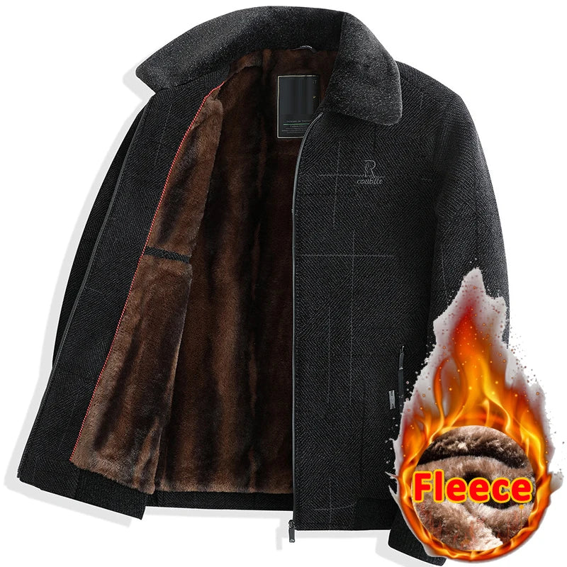 Luxury Autumn Winter Warm Parka Jacket Men Fleece Casual Vintage Parkas Outerwear Solid Color Mens Fashion Stand Collar Jackets