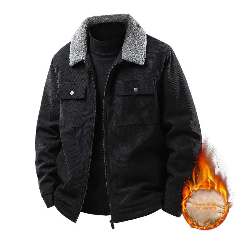 Men's Wool and Thick Corduroy Workwear for Autumn and Winter, Fashionable and Casual, Loose Fitting Men's Warm Cotton Jacket