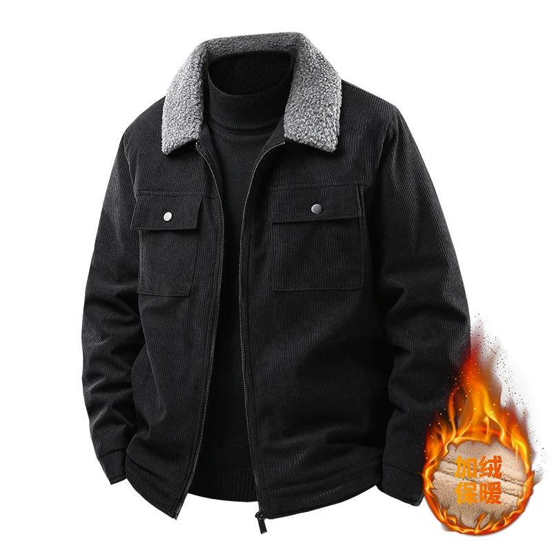 Men's Wool and Thick Corduroy Workwear for Autumn and Winter, Fashionable and Casual, Loose Fitting Men's Warm Cotton Jacket