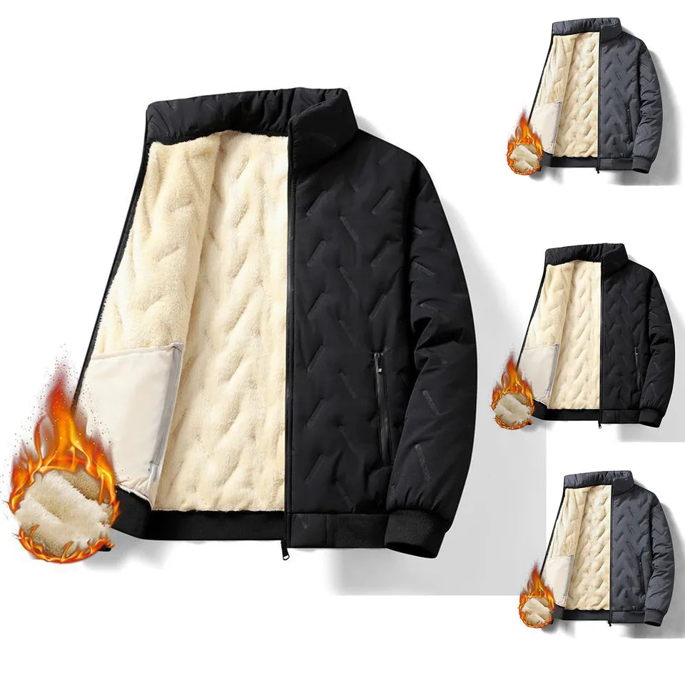 Fashion Lamb Velvet Thickened Cotton Jacket Men Winter Warm Comfort Cotton Coat Outdoor Casual Windproof Outerwear