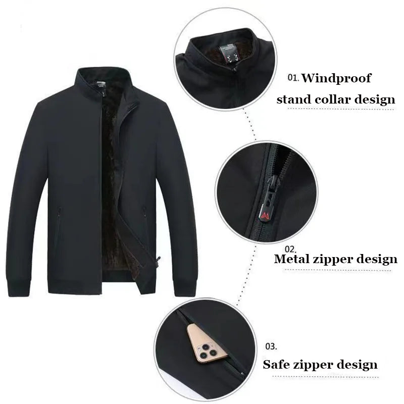 Men Thermal Warm Winter Jackets Casual Fleece Lining Coats Windproof Casual Business Jacket Thick Warm Outdoor walking Outerwear