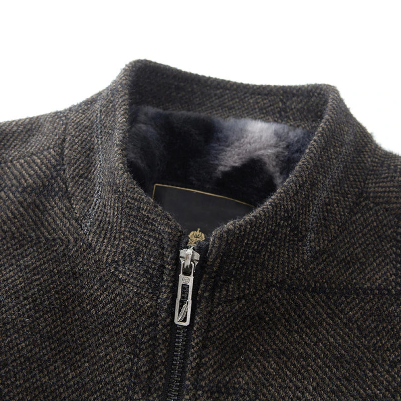 Luxury Autumn Winter Warm Parka Jacket Men Fleece Casual Vintage Parkas Outerwear Solid Color Mens Fashion Stand Collar Jackets