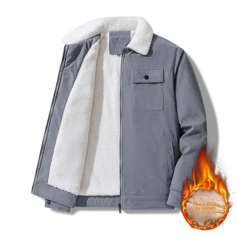 Men's Wool and Thick Corduroy Workwear for Autumn and Winter, Fashionable and Casual, Loose Fitting Men's Warm Cotton Jacket