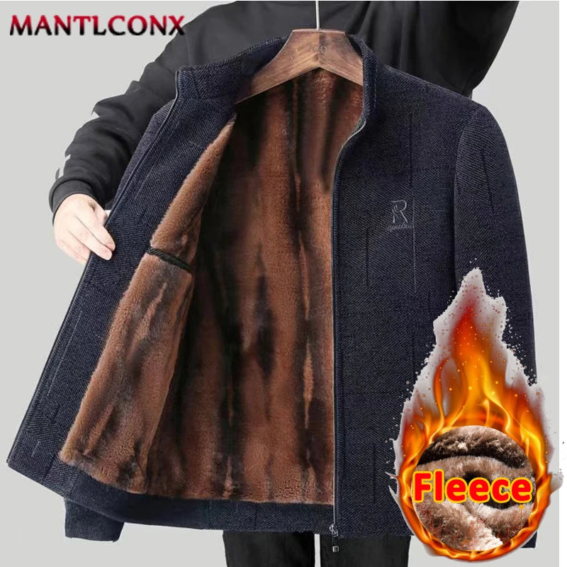 Luxury Autumn Winter Warm Parka Jacket Men Fleece Casual Vintage Parkas Outerwear Solid Color Mens Fashion Stand Collar Jackets