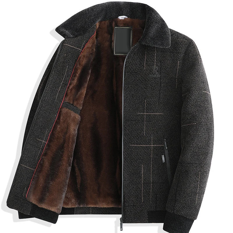 Luxury Autumn Winter Warm Parka Jacket Men Fleece Casual Vintage Parkas Outerwear Solid Color Mens Fashion Stand Collar Jackets