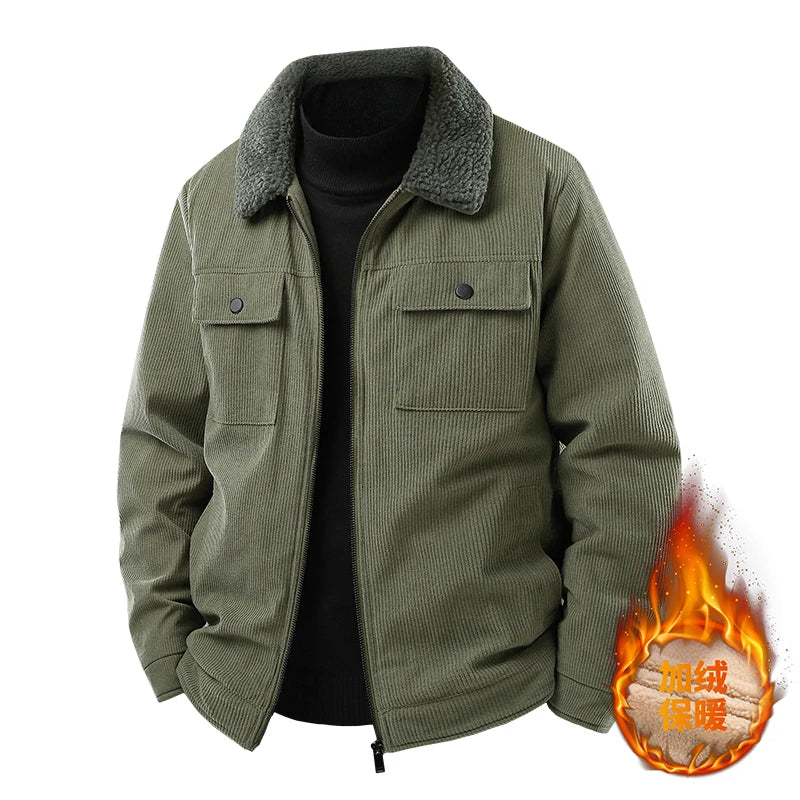 Men's Wool and Thick Corduroy Workwear for Autumn and Winter, Fashionable and Casual, Loose Fitting Men's Warm Cotton Jacket