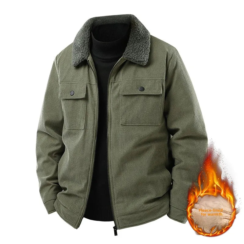 Men's Wool and Thick Corduroy Workwear for Autumn and Winter, Fashionable and Casual, Loose Fitting Men's Warm Cotton Jacket