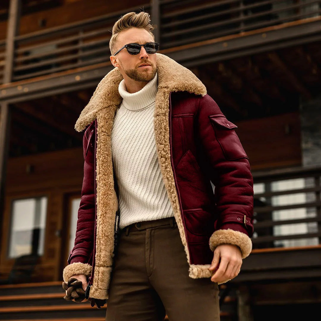 2025 Winter Men Plush Jacket Vintage Turn Down Collar Male Cargo Coat Thicken Fleece Long Sleeve Pocket Zipper Man Outerwear