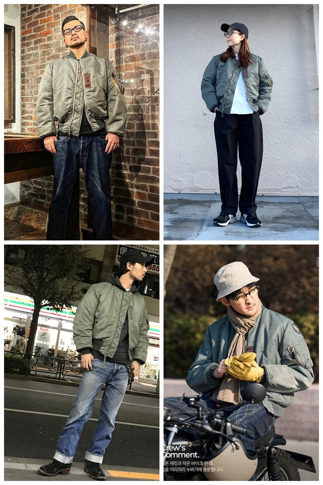 WII USAF William Gibson 2026 MA-1 Sage Green Winter Coat Pilot Nylon VTG Padded L2B Vintage JAPAN Bomber Flight Jacket For Men